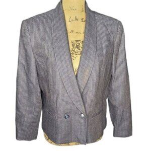 Vintage Striped Blue Wool Tailored Blazer ILGWU Made in USA